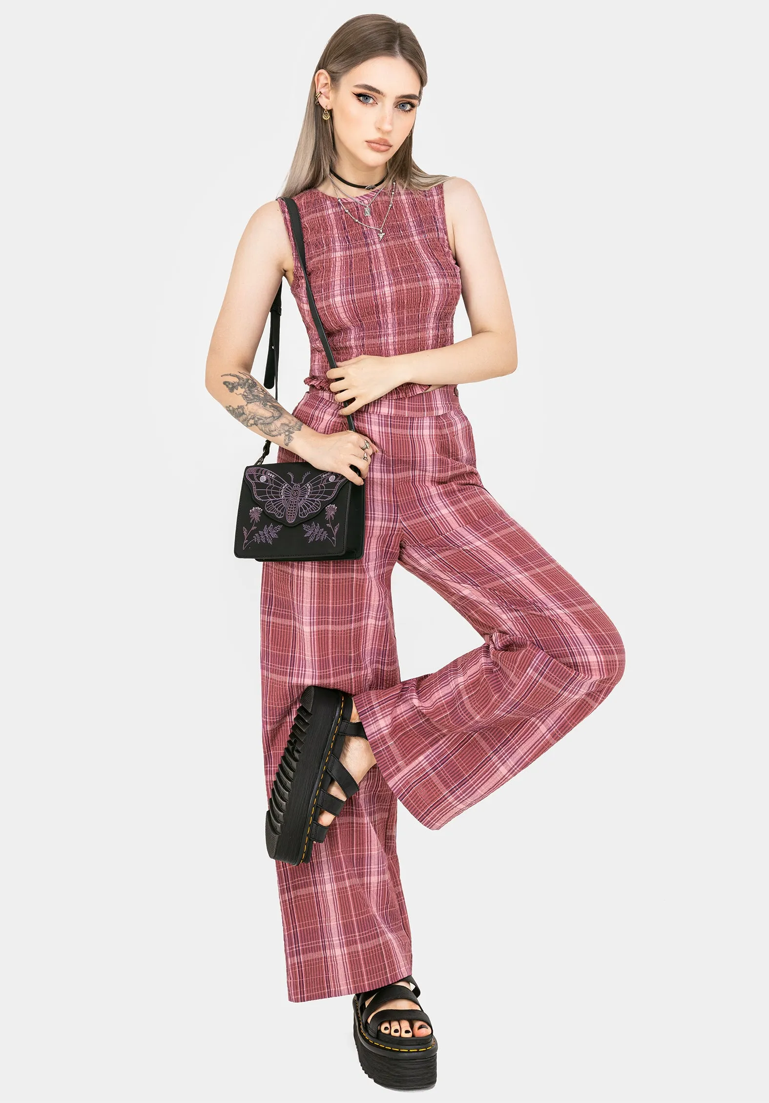 All Around Fit Breathable Waist Zorina Cotton Check Wide Leg Trousers