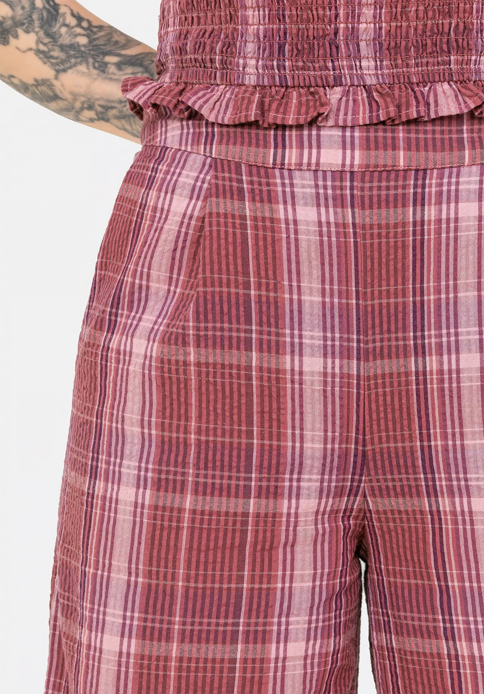 Pull-on style Fashion Forward Zorina Cotton Check Wide Leg Trousers