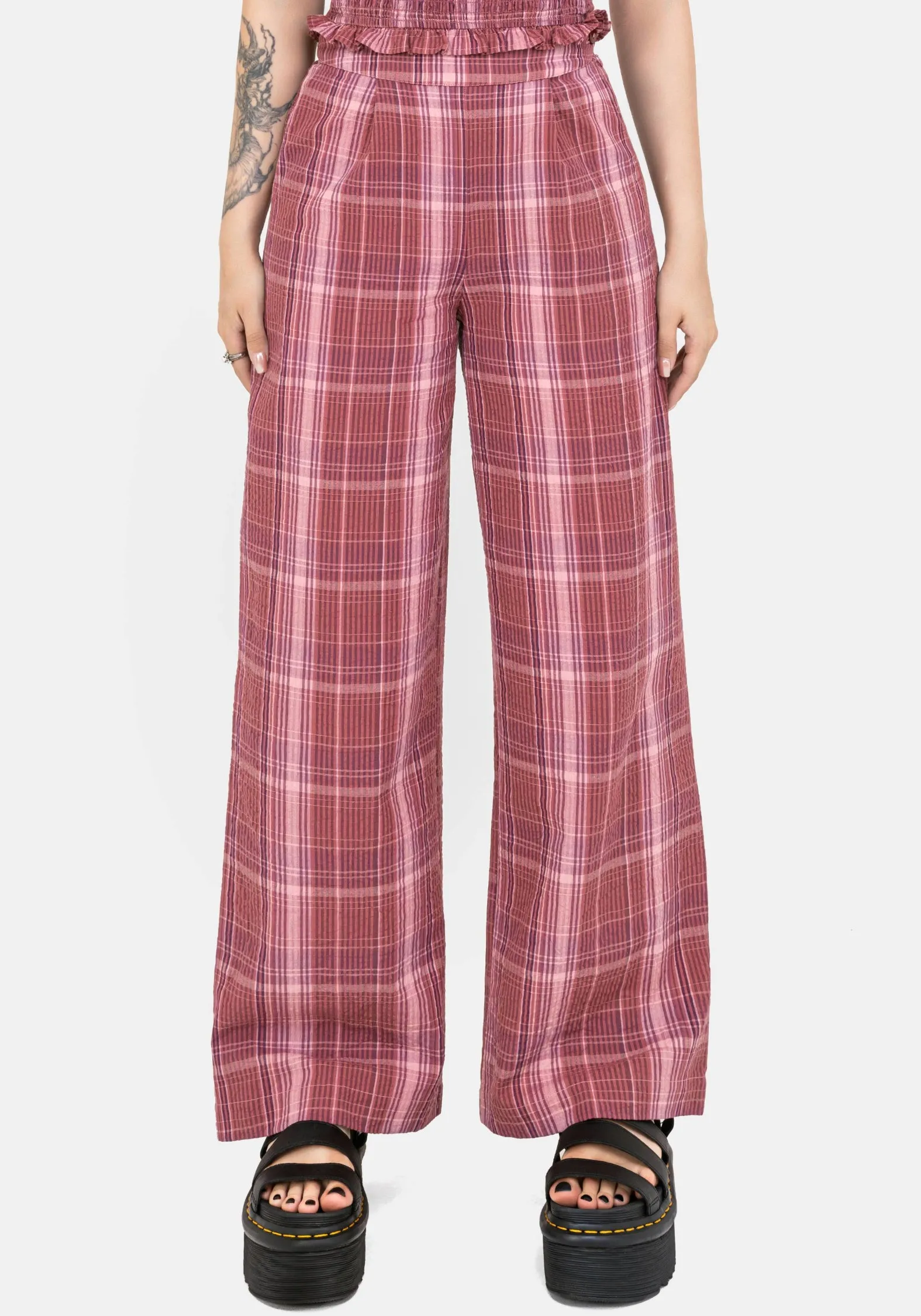 Durable Wear LightweightConstruction Zorina Cotton Check Wide Leg Trousers