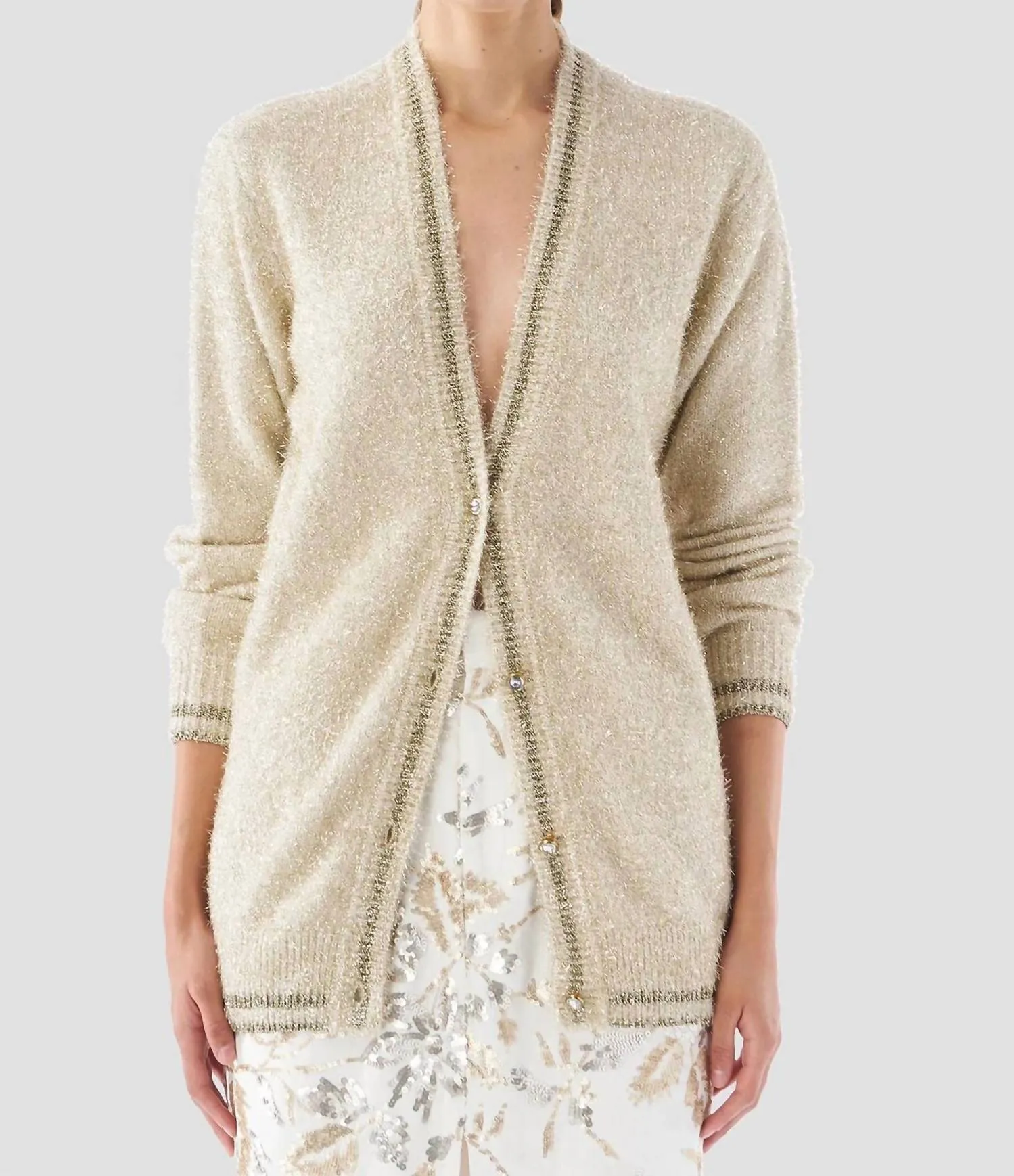 Celestial Knit Cardigan In Gold Tinsel Fashion Knitwear Flexible Design
