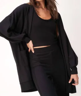 Just Relax Cozy Seamed Cardigan In Black Luxury Fiber Blend Seasonal Warmth