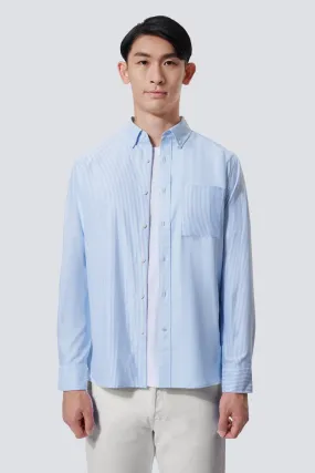 Stretch Material Oxford Button-Down Color Blocked Casual Shirt | Light Blue / Light Blue Stripes 37820N