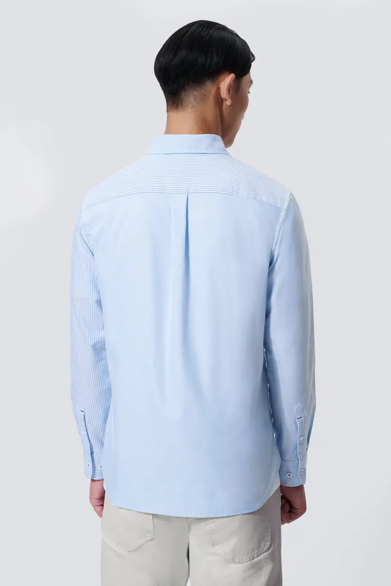 Premium Quality Static Dissipating Fiber Oxford Button-Down Color Blocked Casual Shirt | Light Blue / Light Blue Stripes 37820N