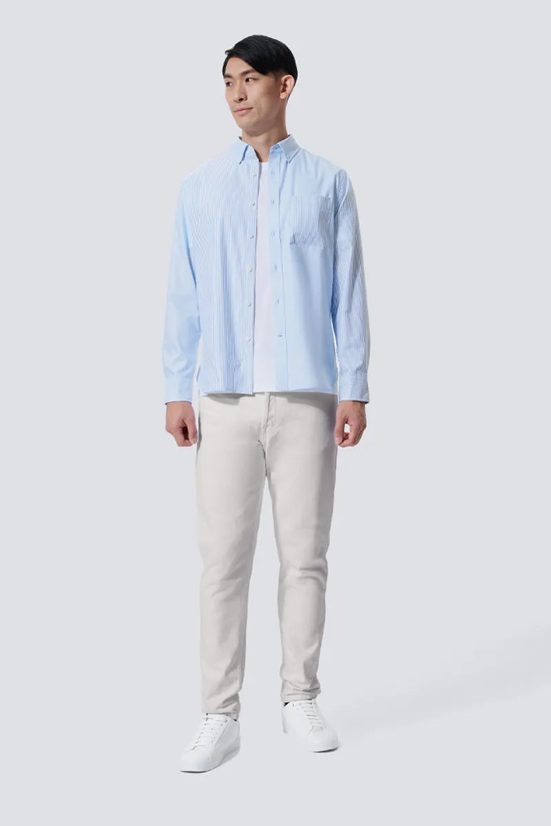 Summer Outfit Oxford Button-Down Color Blocked Casual Shirt | Light Blue / Light Blue Stripes 37820N