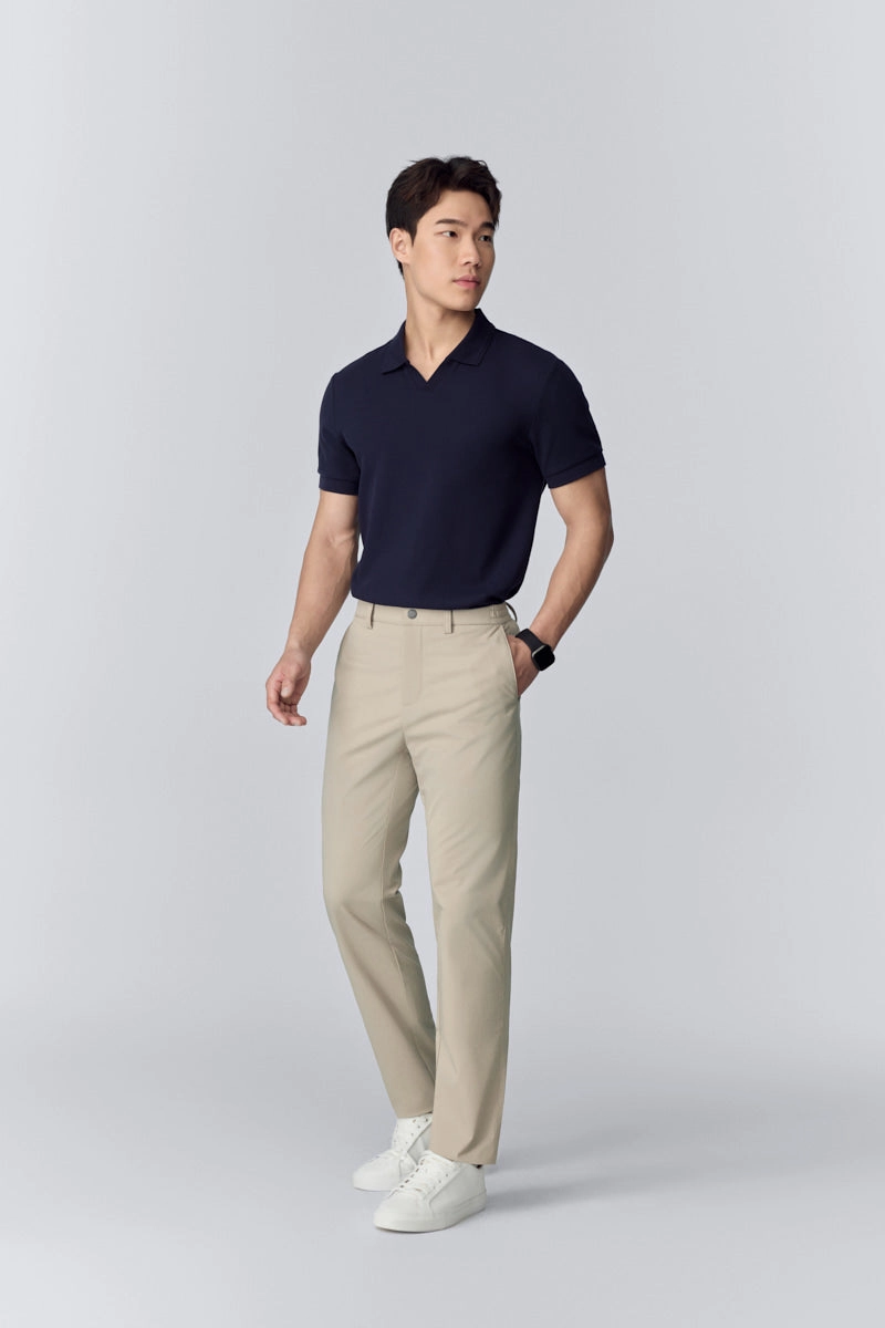 Waffle-Knit Buttonless Polo | Navy NNY096 Business Ready