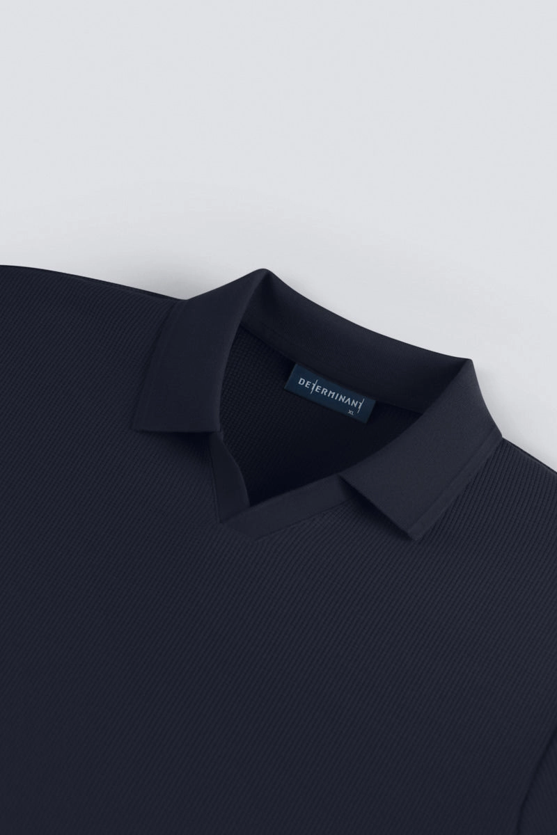 Sleek Fit Waffle-Knit Buttonless Polo | Navy NNY096