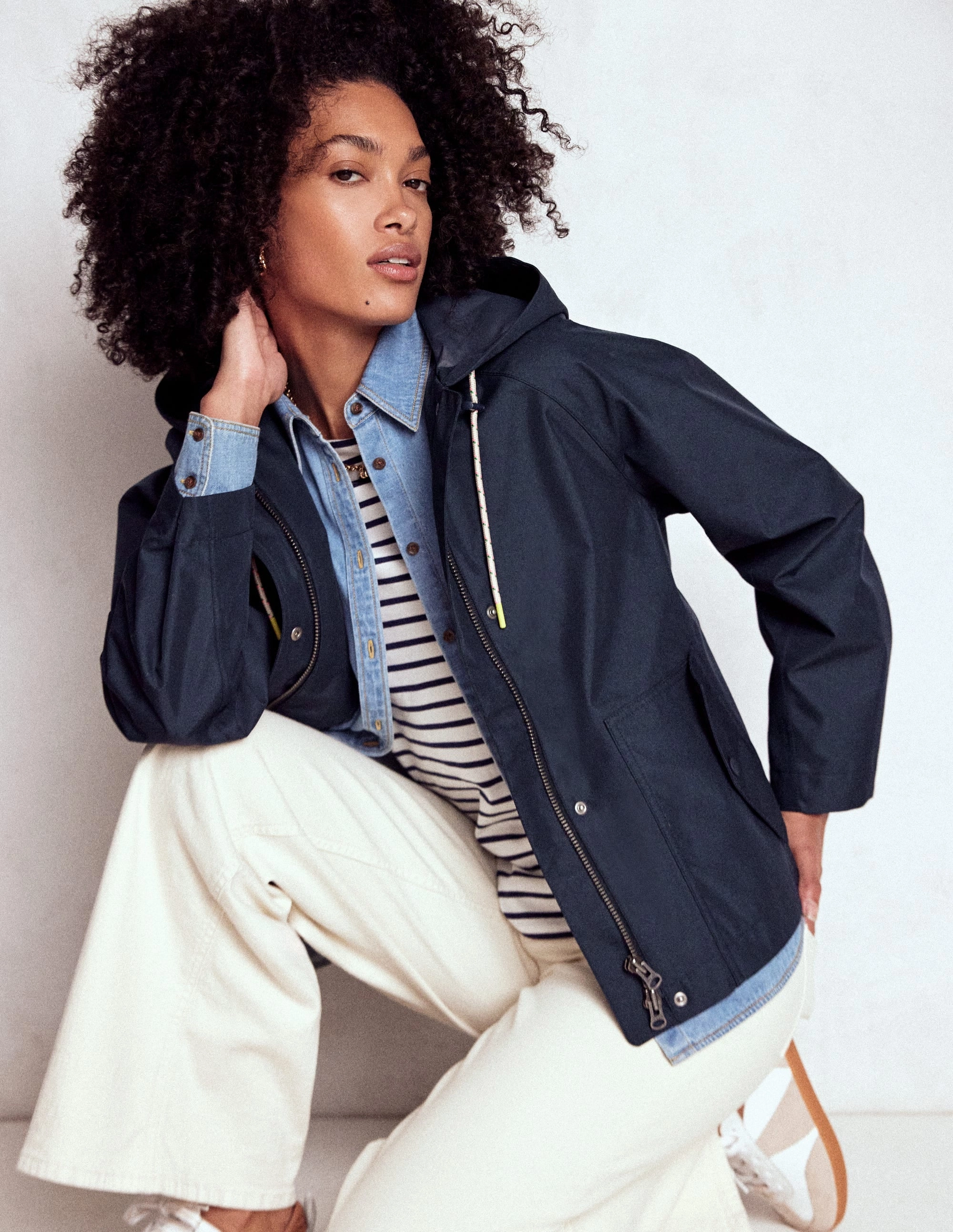 Cropped Rain Mac-Navy Heavy Duty Buckle Moisture Wicking Material