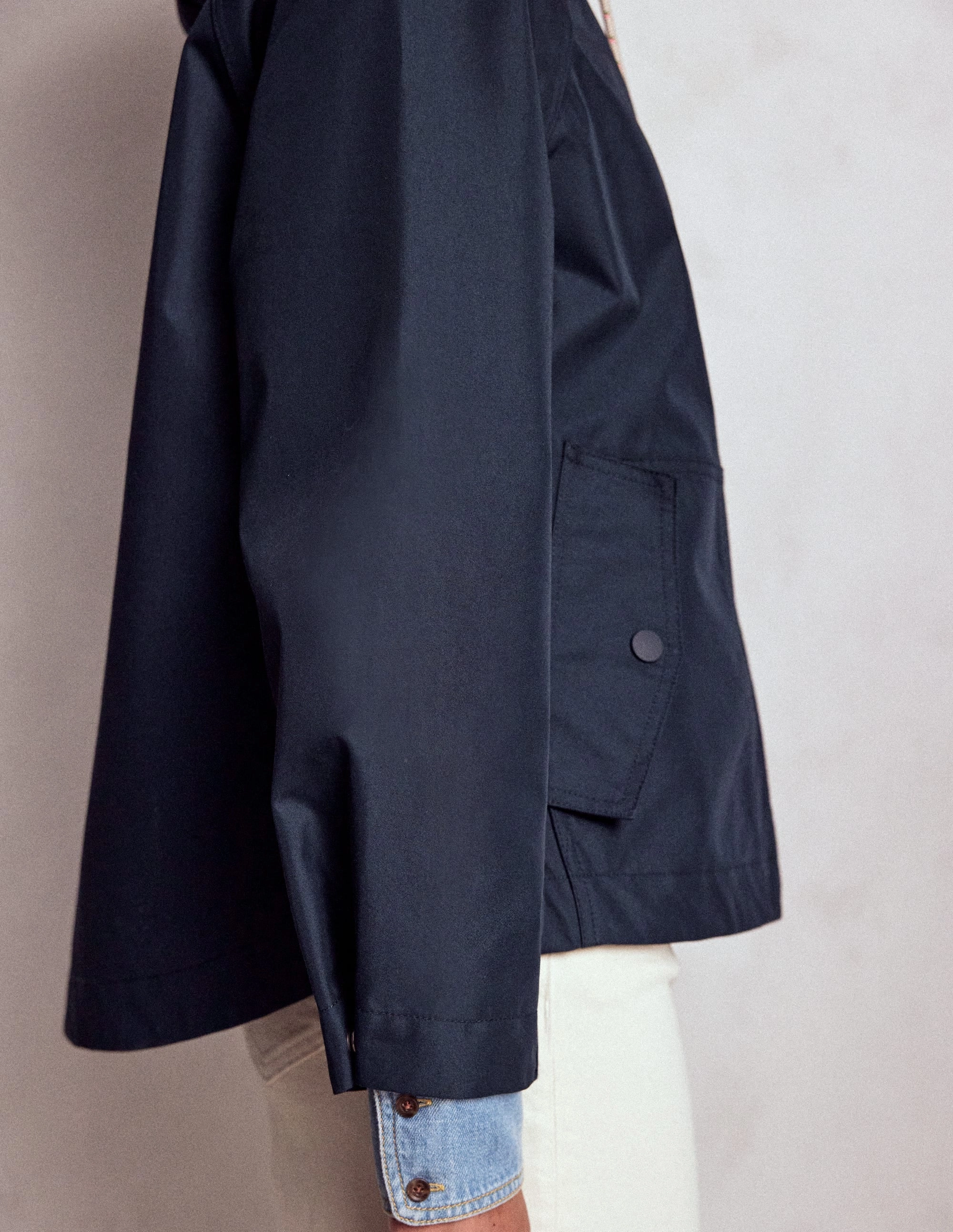 Reflective Bands Cropped Rain Mac-Navy
