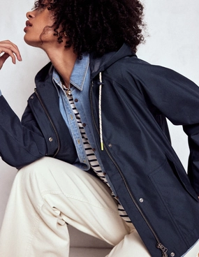 Hypoallergenic Fabric Blend Cropped Rain Mac-Navy