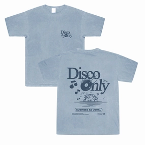Minimalist Aesthetic DISCO ONLY 'Business As Usual' Vintage Washed Tee - Blue