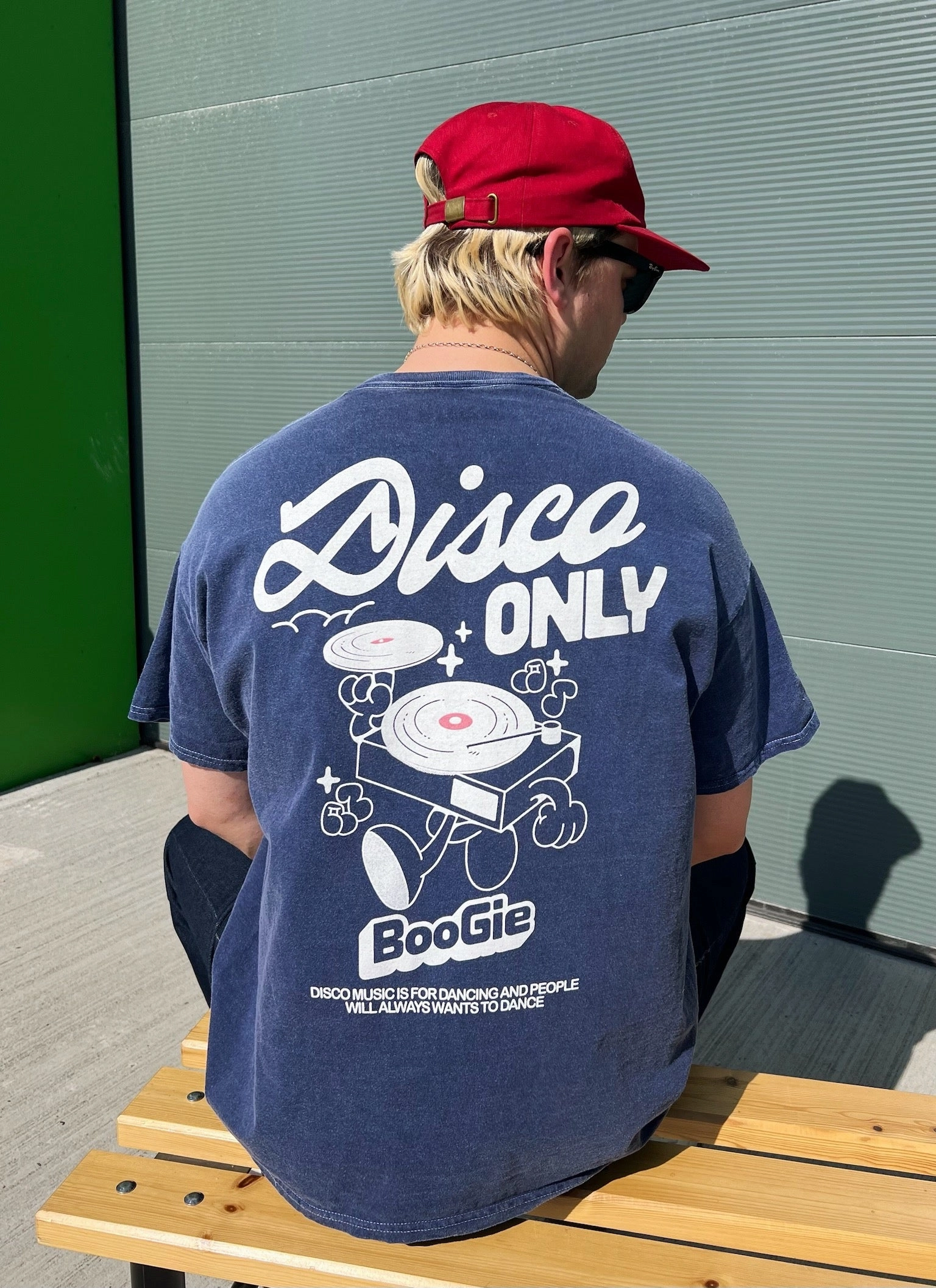 Washable fabric DISCO ONLY 'Time To Boogie' Vintage Washed Tee - Navy