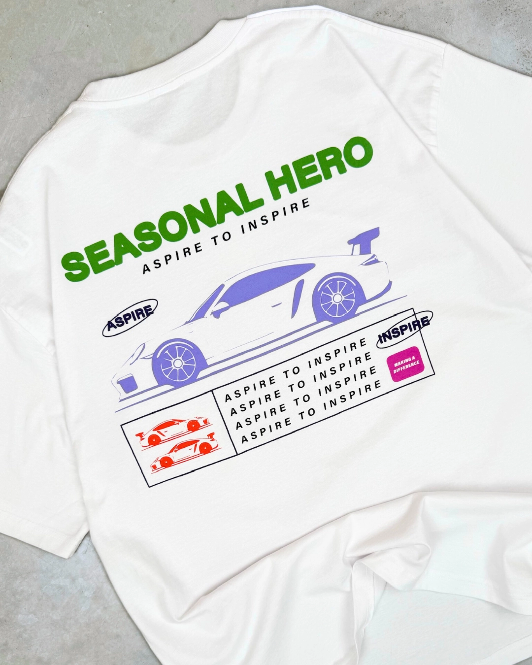 Light and Comfortable Eco friendly materials Seasonal Hero 'Making a Difference' Tee - White