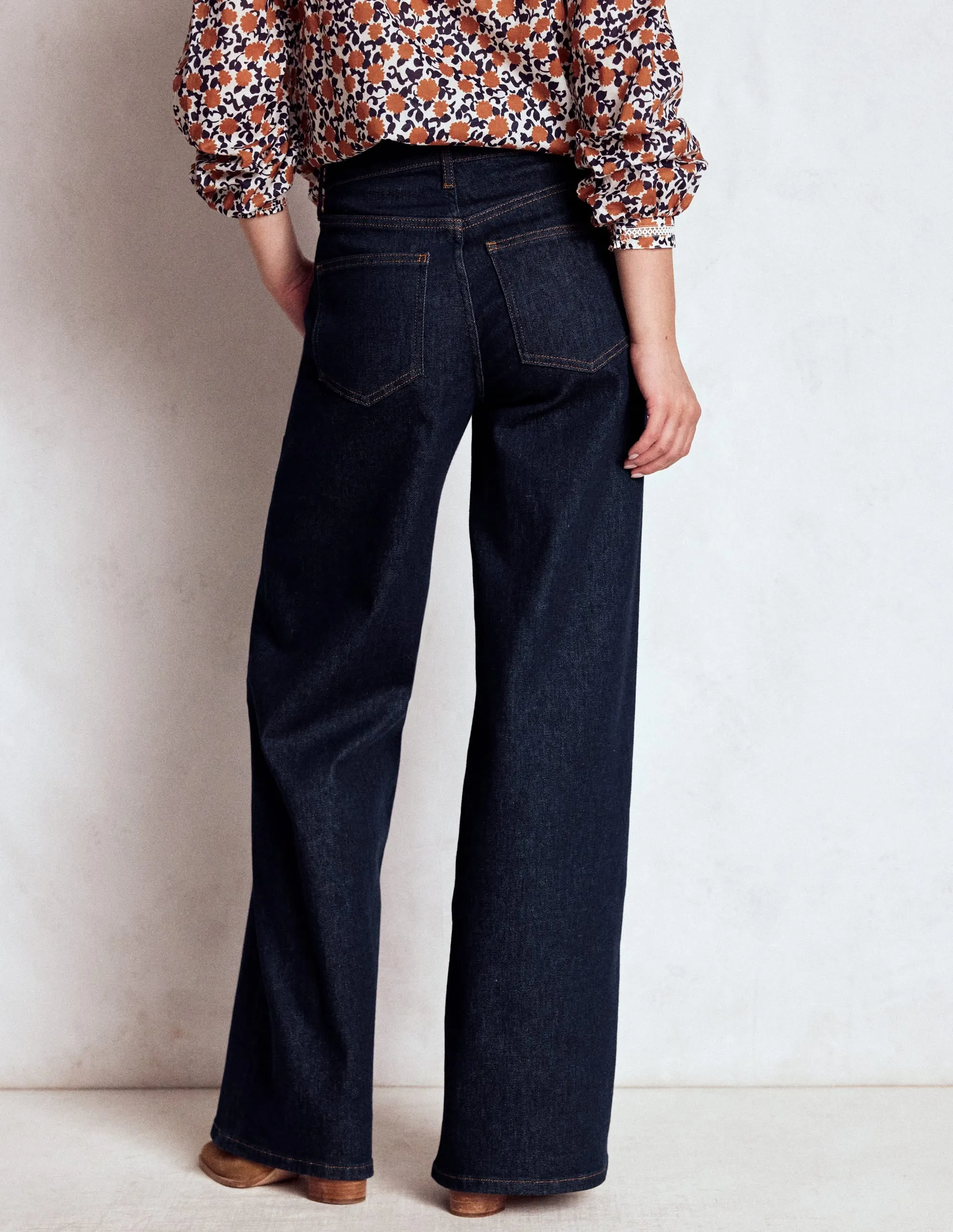 Abrasion Proof Reinforcements Easy Wear High Rise Wide Leg Jeans-Indigo Rinse