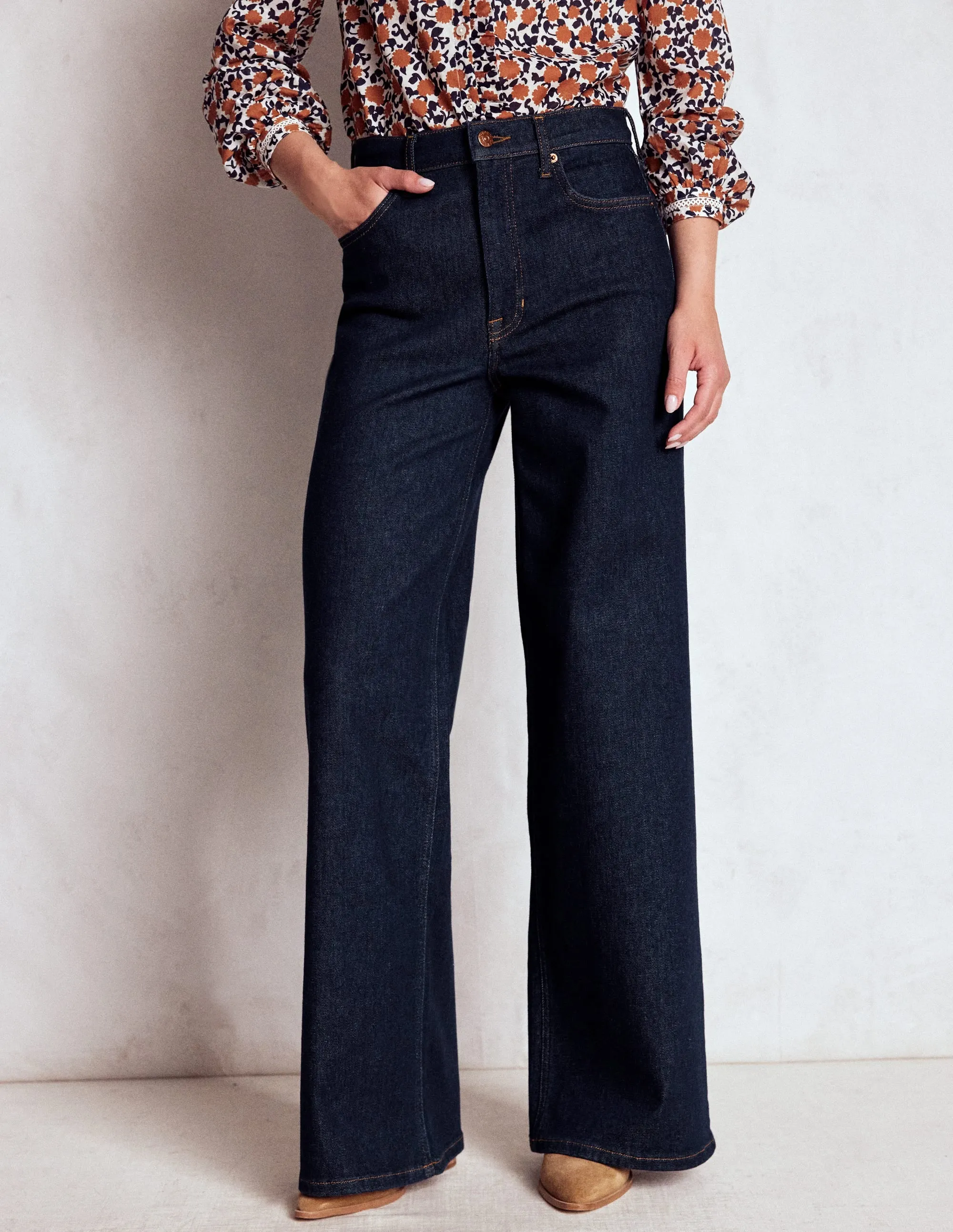 High Rise Wide Leg Jeans-Indigo Rinse Smart Utility