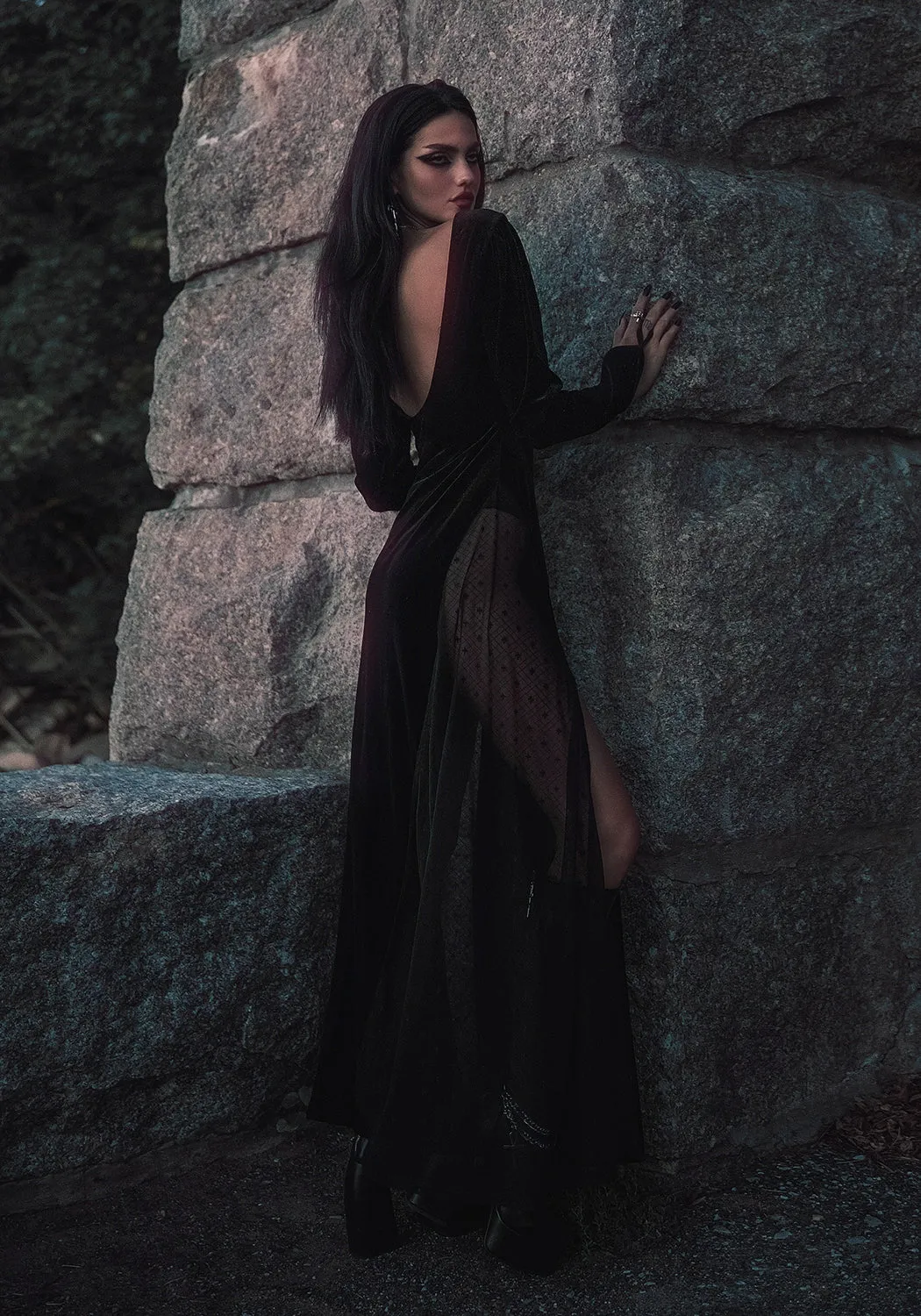 Countess Bodysuit Gown Flare Hem Buckle-Detail