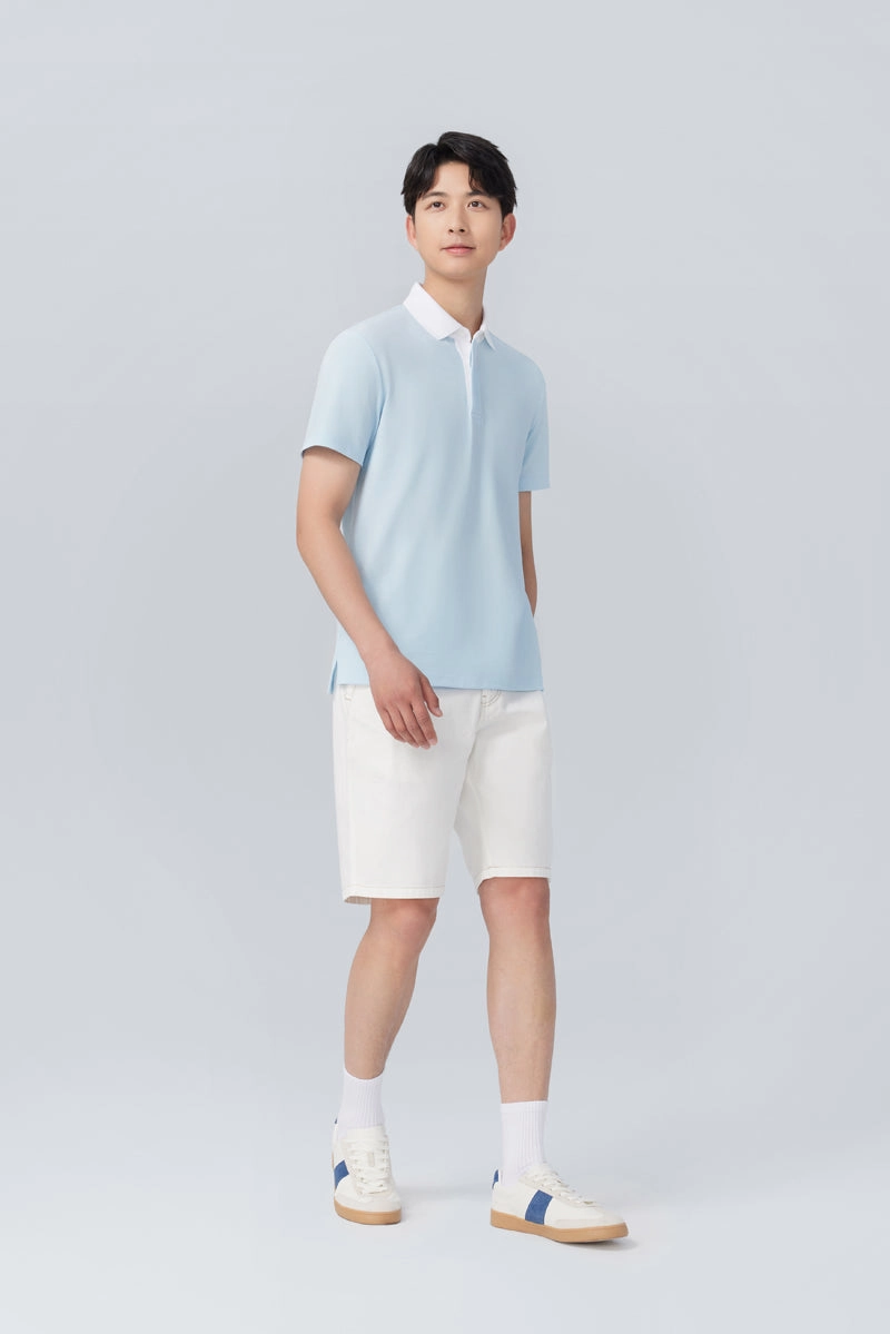 Fashionable Fit Layering Staple VISDRY? Pique Contrast Collar Polo | Light Blue BLE237