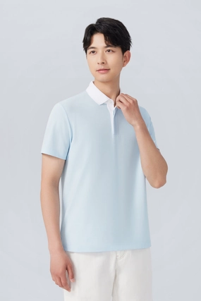 AntiBacterial Coating Tailored Layers VISDRY? Pique Contrast Collar Polo | Light Blue BLE237