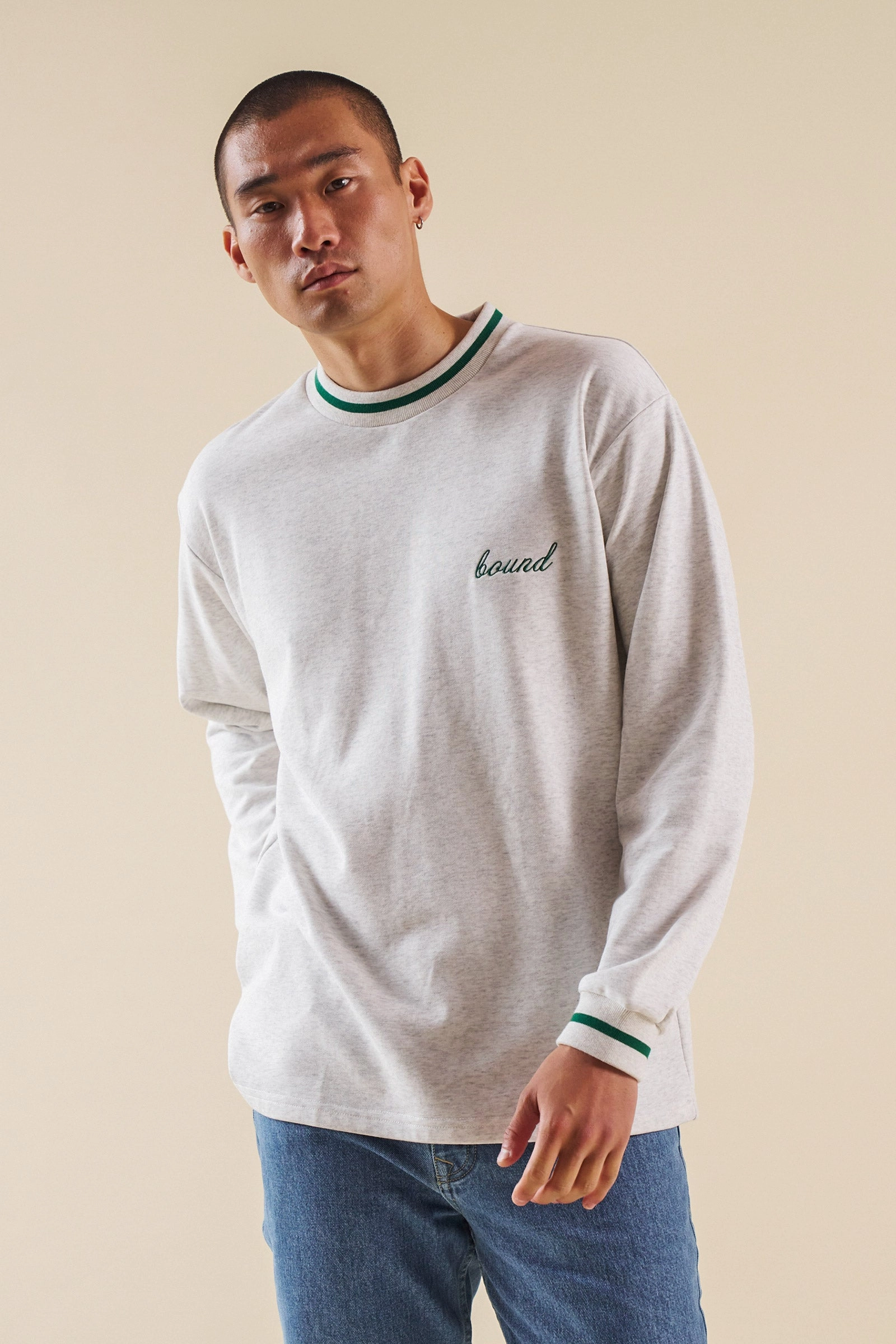 Floral Pattern Soft and Flexible bound Ash Grey Longsleeve Tee