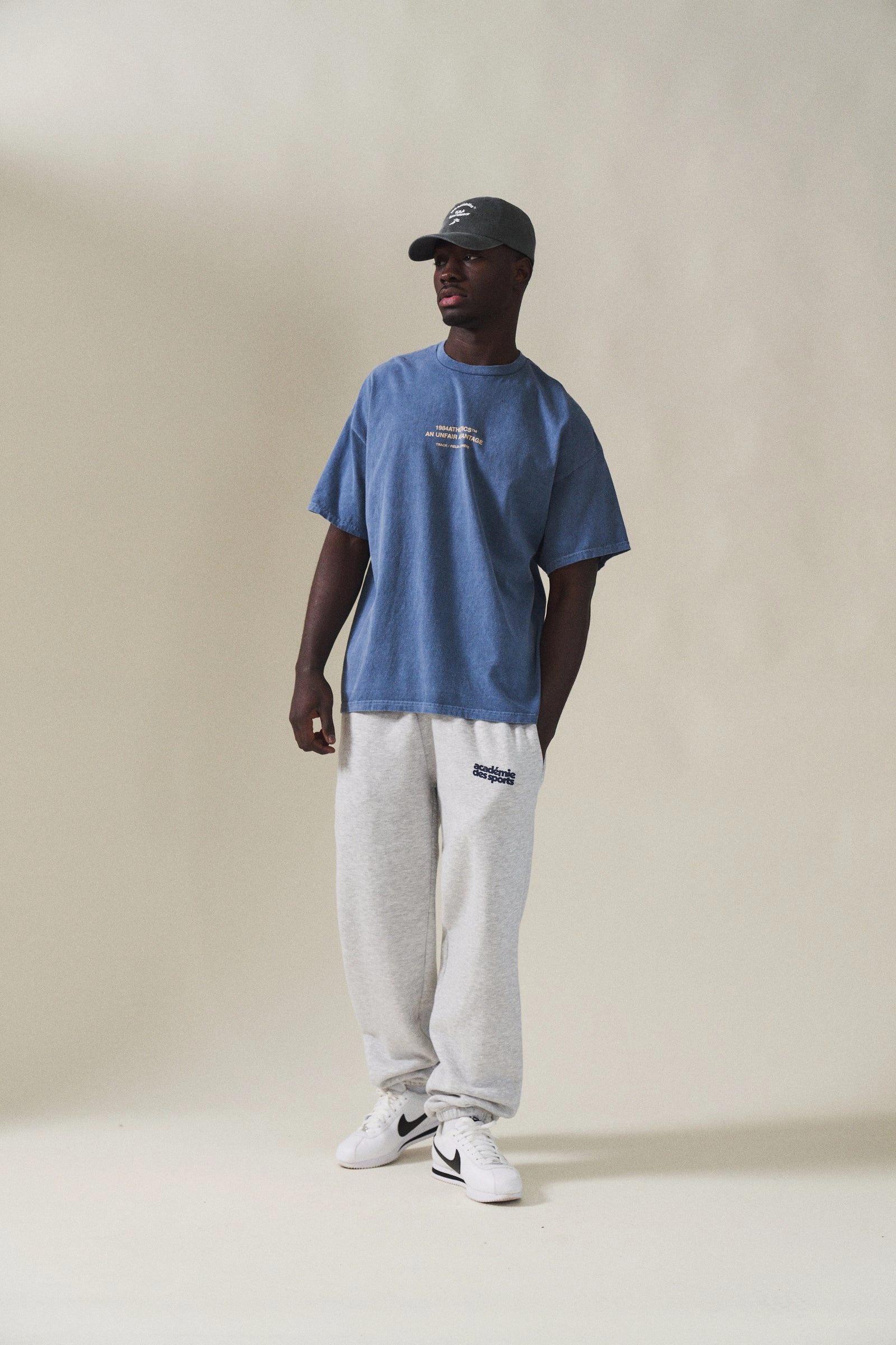 V-Neck Vice 84 'Athletics' Vintage Washed Tee - Pacific Blue