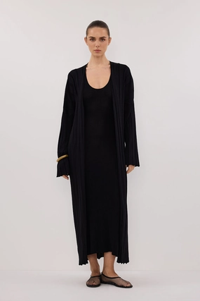 Moisture Wicking Knit Hypoallergenic Wool Mix EVE BLACK KNIT MIDI CARDIGAN