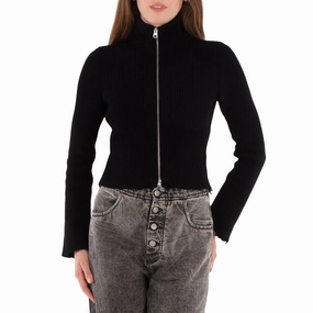 MM6 Ribbed Knit Cotton Zip-Up Cardigan, Size Small Cozy Everyday Chunky Yarn