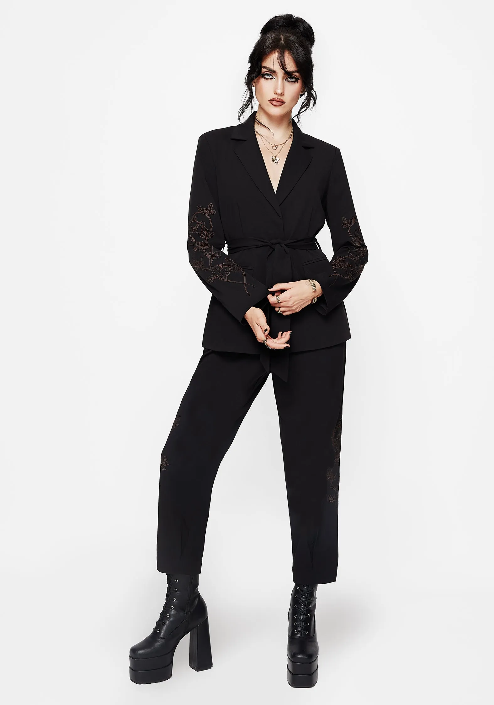 Active Urban Layer Reinforced Seam Construction Renita Embroidered Belted Blazer