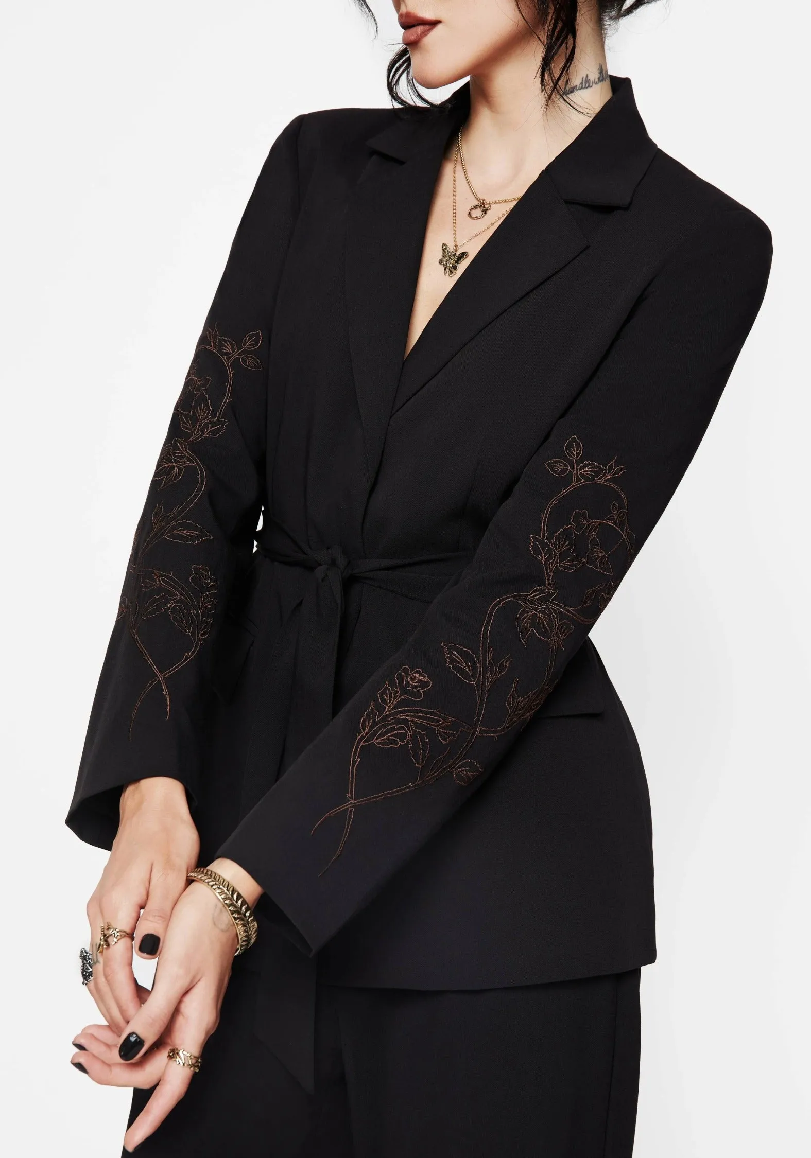 Renita Embroidered Belted Blazer Rugged Comfort Heat Guard