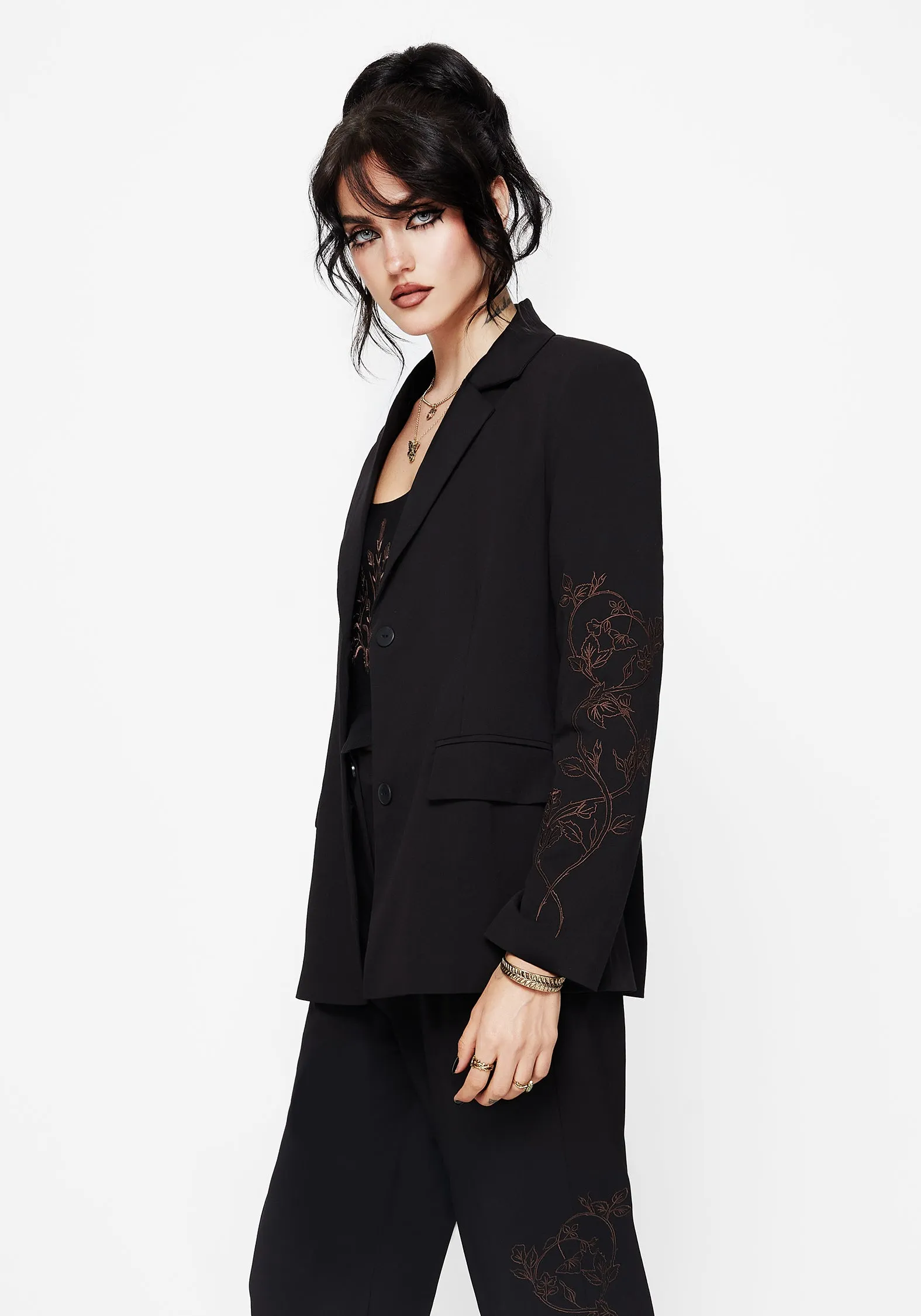 Renita Embroidered Belted Blazer Non Irritating Edging Hydrophobic Treatment