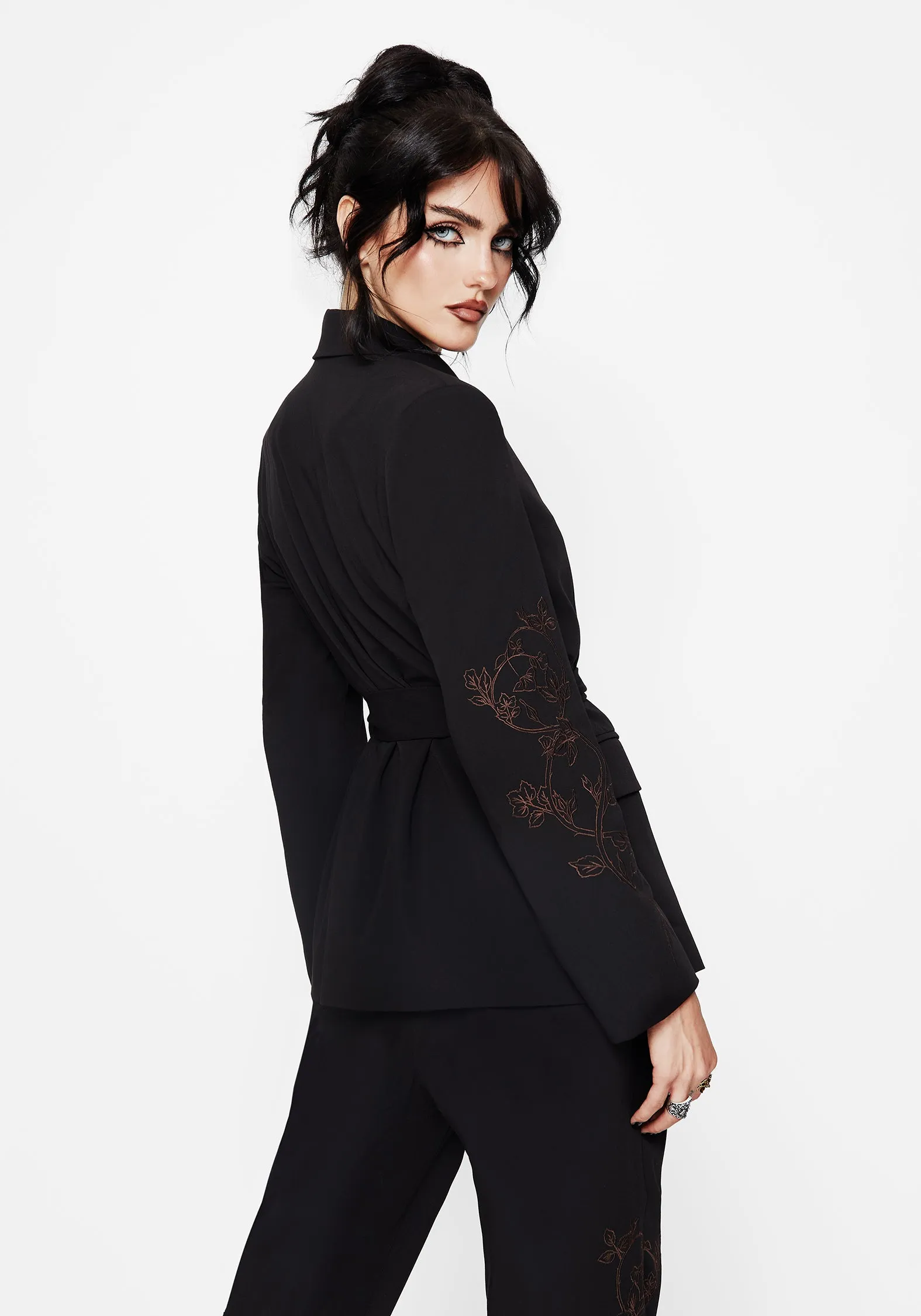 Renita Embroidered Belted Blazer Anti Pilling