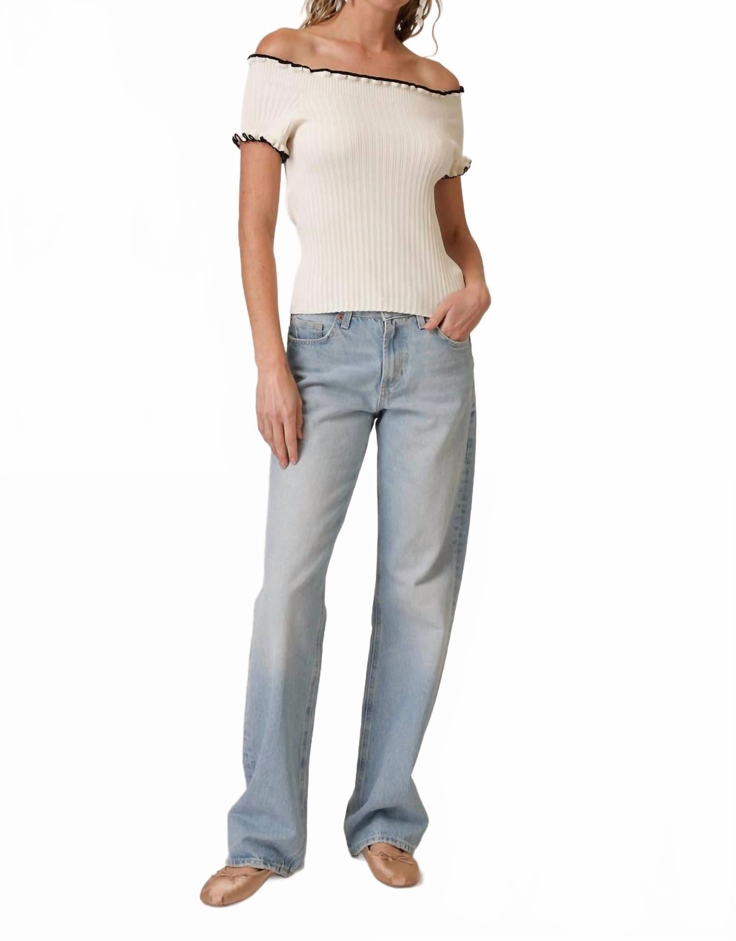 Reonny Of The Shoulder In Cream/black Merino Wool