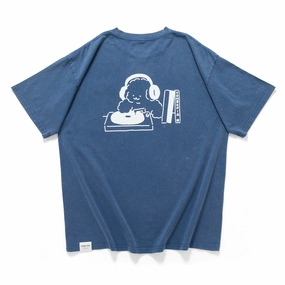 Foam Print Detail Chic Style Trend (EX594) Music Graphic Embroidery Washed Tee