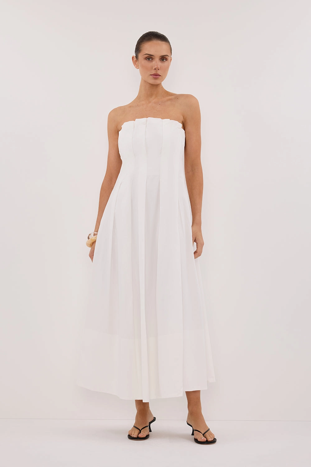 LILLY WHITE COTTON STRAPLESS MIDI DRESS LightweightMaterial