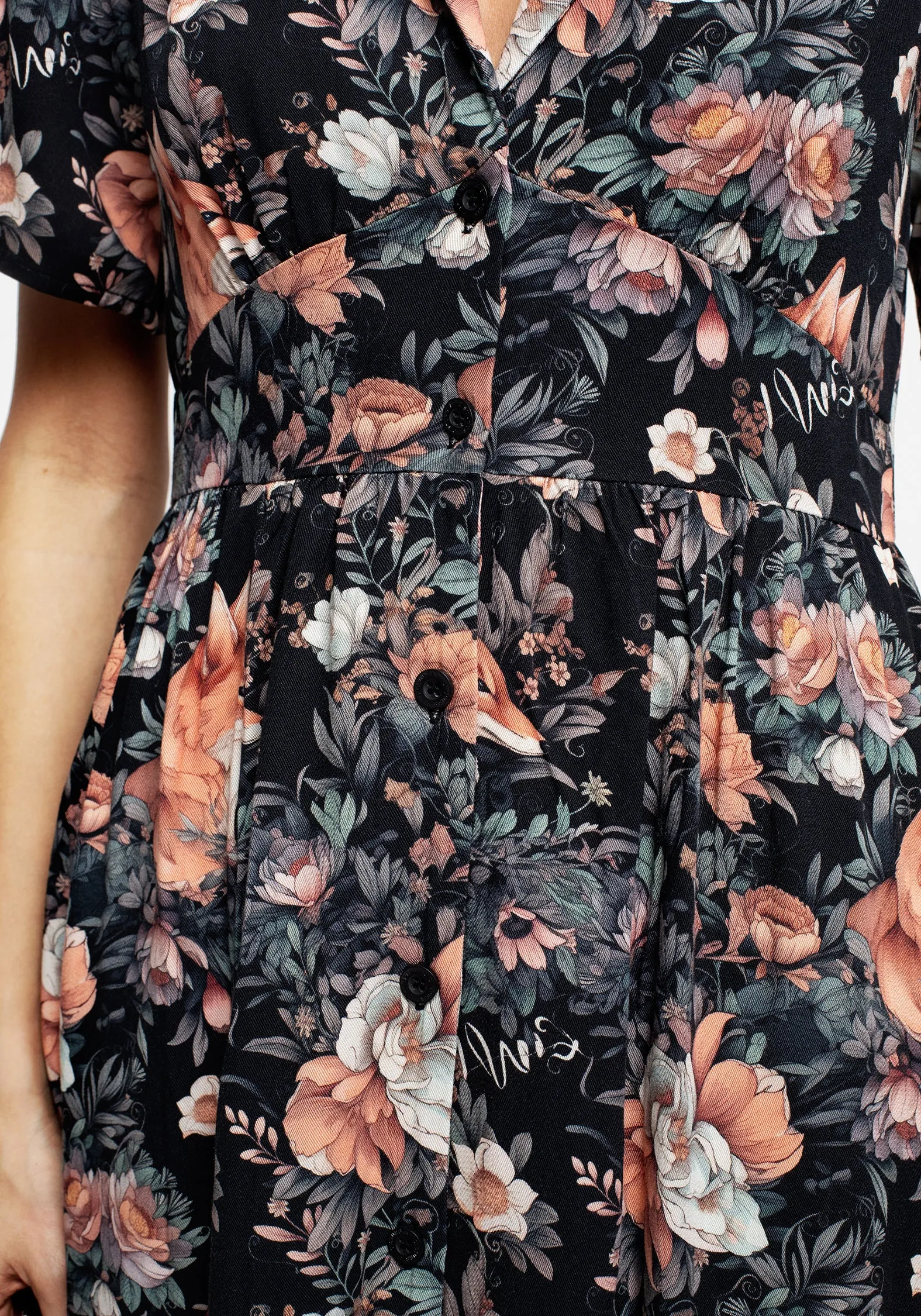 Reynard Fox Floral Print Midi Shirt Dress Easy Drape Smart Texture