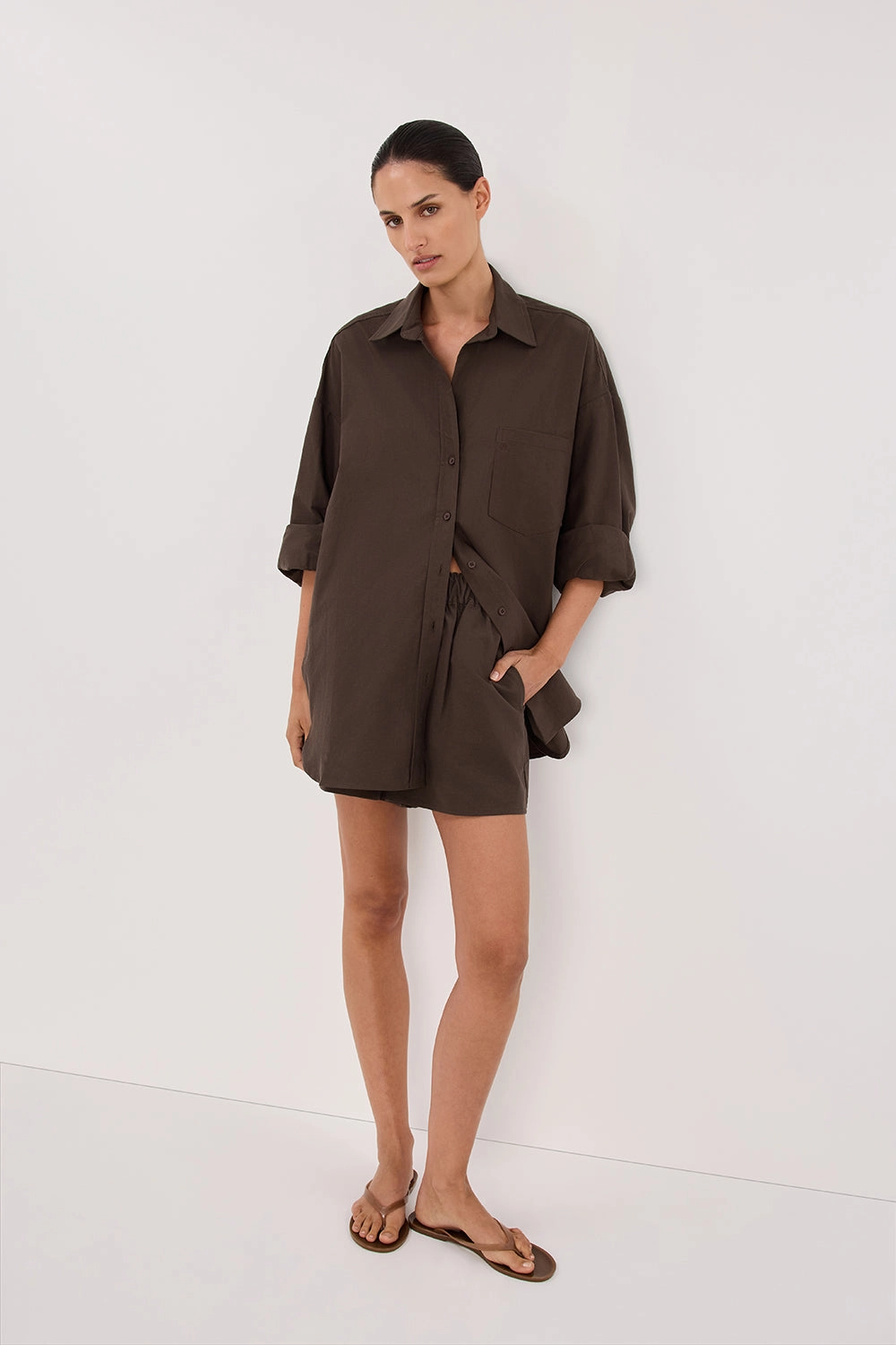 RHEA BITTER CHOC COTTON SHORT Earth Tones