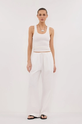 RHEA WHITE COTTON DRAWSTRING PANT Casual Design Non Tapered Leg