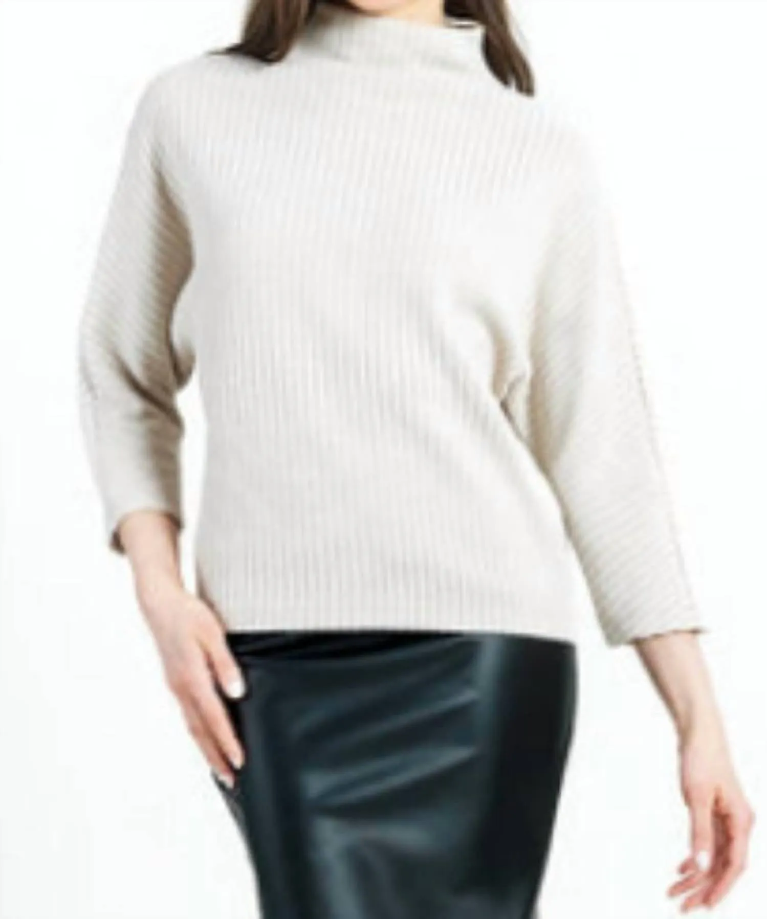 Ribbed Funnel Neck Sweater In White Everyday Knit