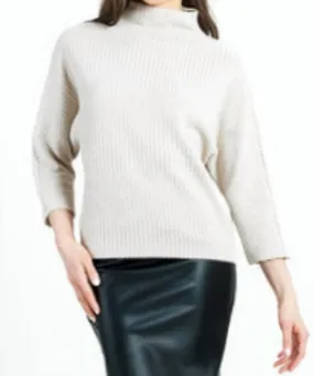Ribbed Funnel Neck Sweater In White Everyday Knit