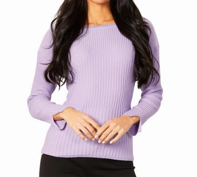 Chilly Day Layers Ribbed Crew Neck Top In Lilac