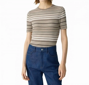 Anti Snag Threadwork Cozy Knit Touch Ribbed Short-Sleeve Sweater In Light Cider Multi