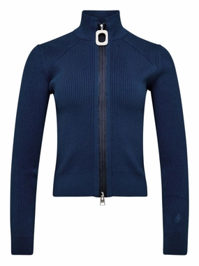 Ribbed Steel Blue Sweater With High Neck Softened Edges