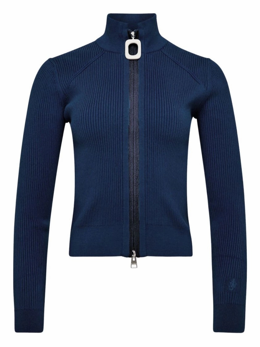 Chilly Knitwear Ribbed Steel Blue Sweater With High Neck