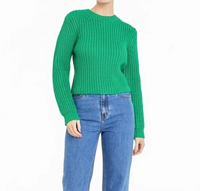 Ribbed Sweater In Green Eco Conscious Processing