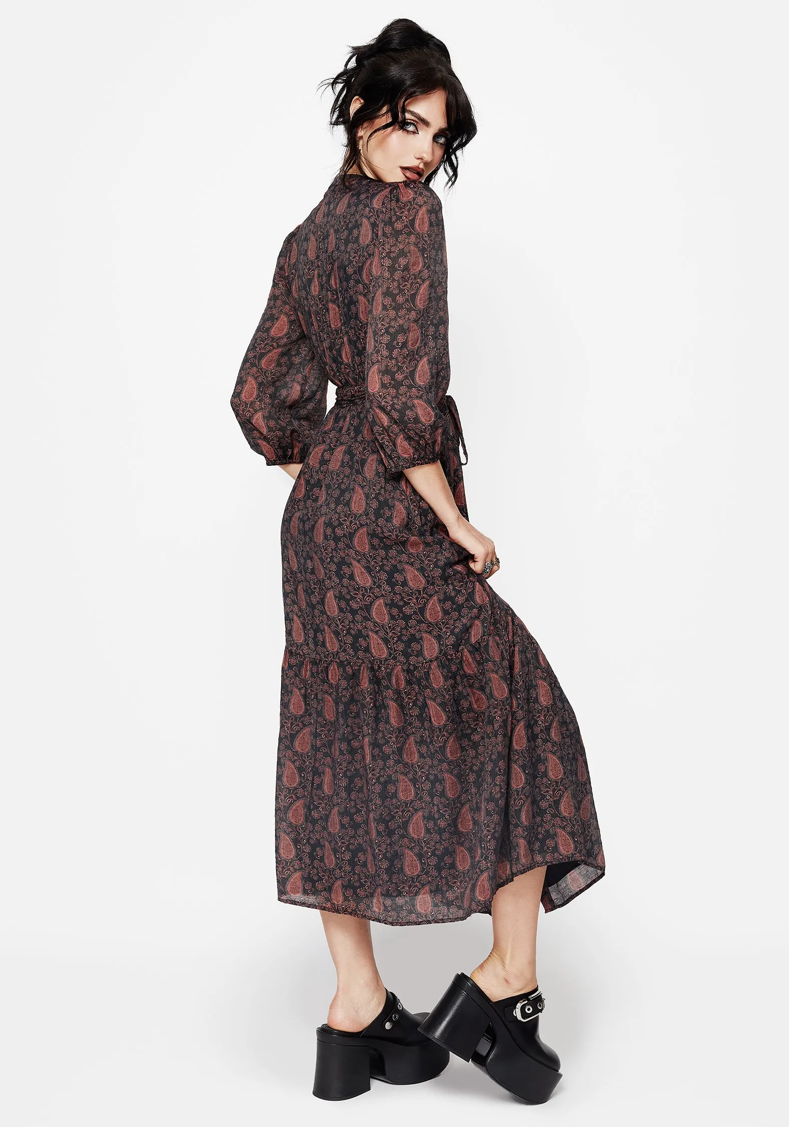 Isola Paisley Shift Midaxi Dress Metallic-Shine