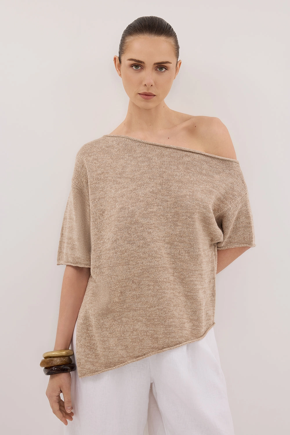 Low Impact Manufacturing RICK NATURAL ASYM KNIT TOP
