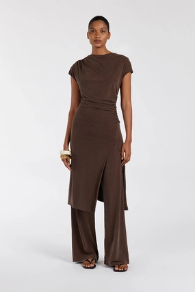 Minimal Fit DoubleLayeredKnees RIO BITTER CHOC WIDE LEG MODAL PANT
