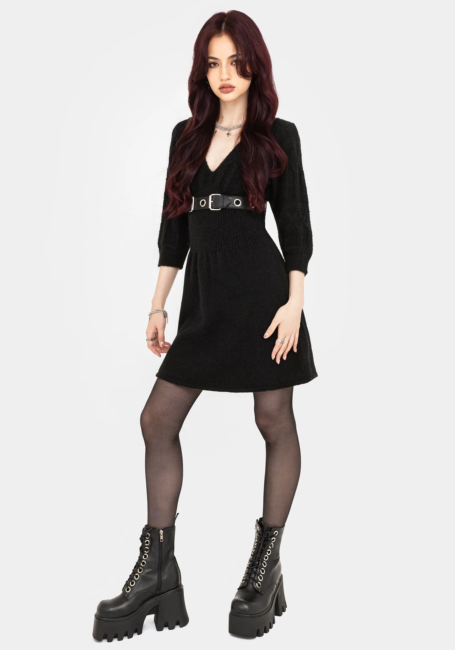 Ritual Gothic Architecture Cable Knit Mini Dress Trendy Style