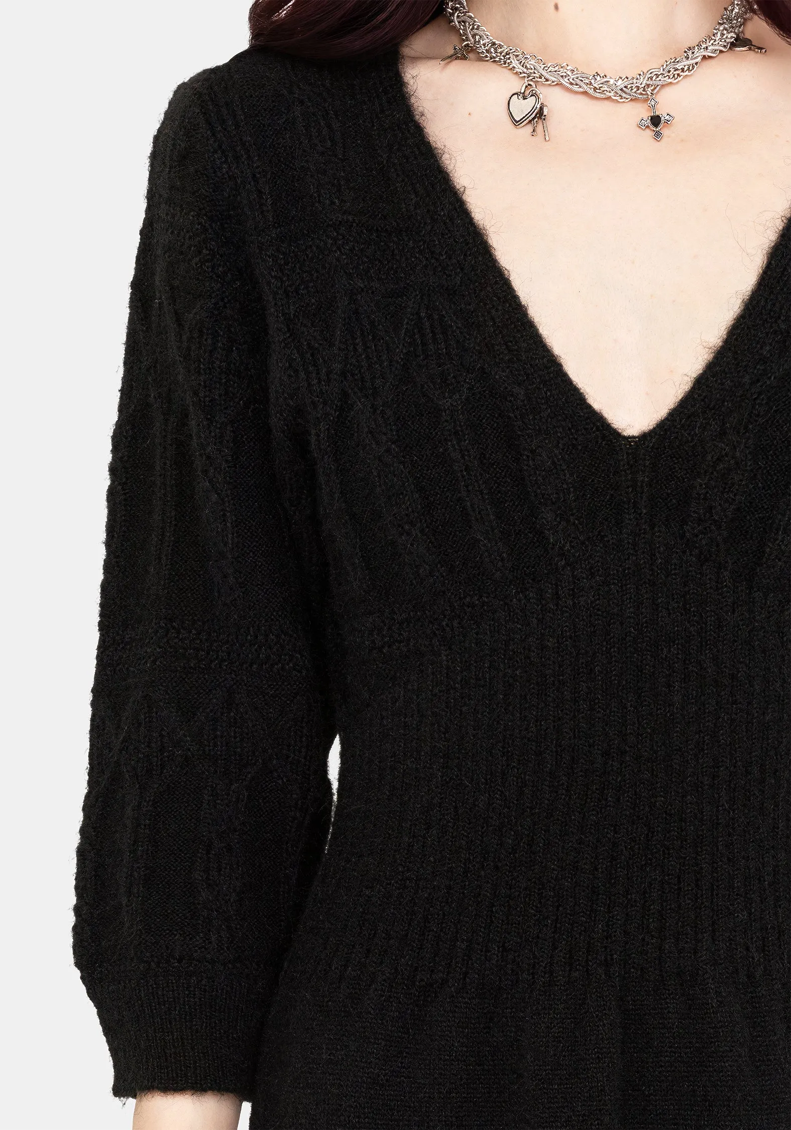 Chill Wear Gentle Texture Ritual Gothic Architecture Cable Knit Mini Dress