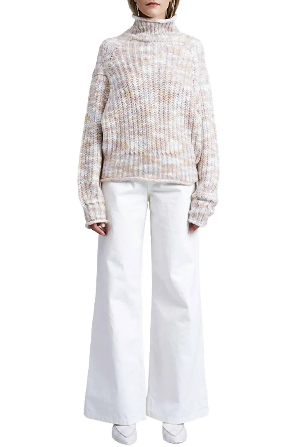 Premium Cotton Blend Cold-Weather Ready Roade Rolled Neck Knit Sweater In Multi