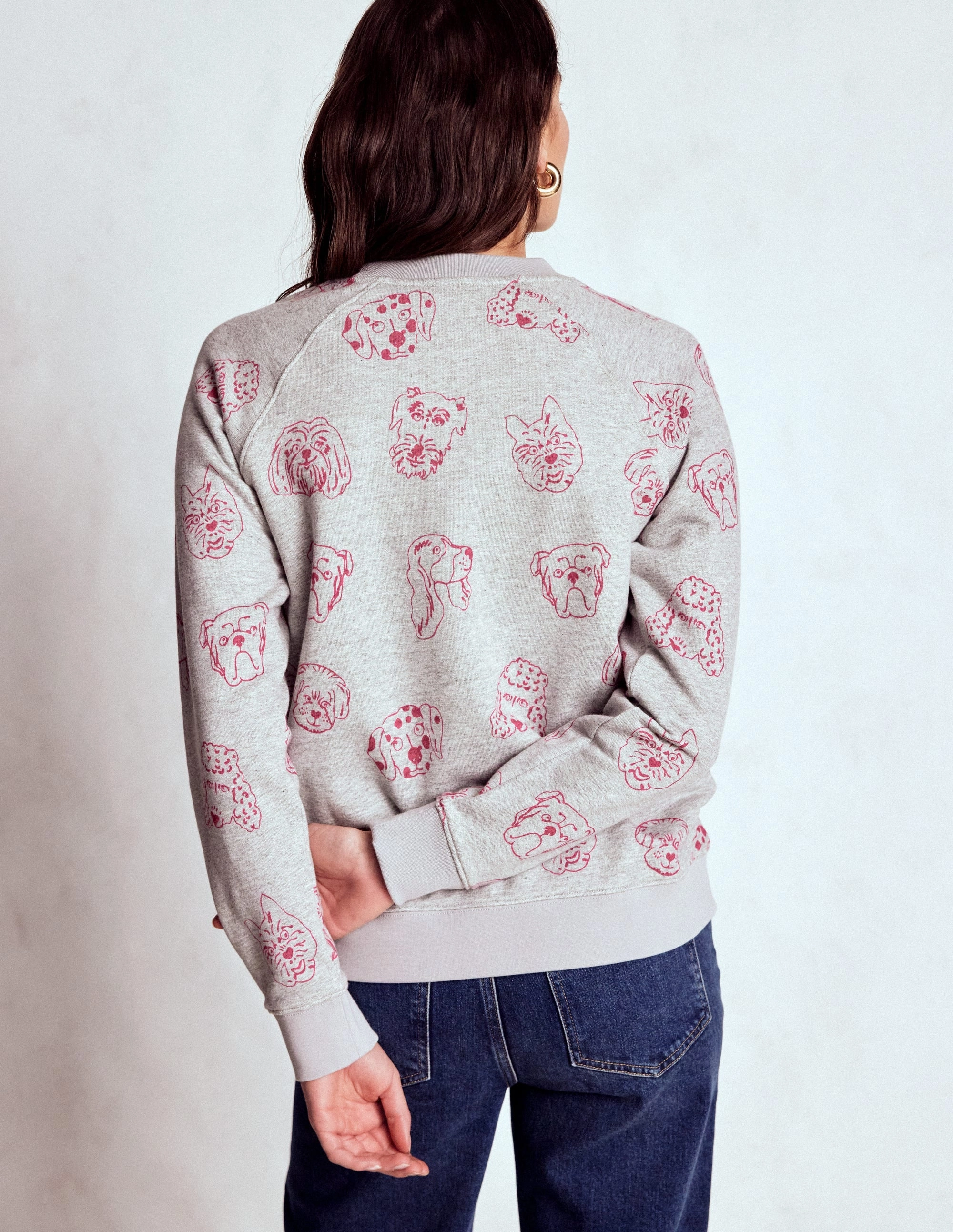 Rosa Printed Sweatshirt-Grey and Pink Yarrow, Dogs No Snag Zipper Design VentilatedBack Office Look