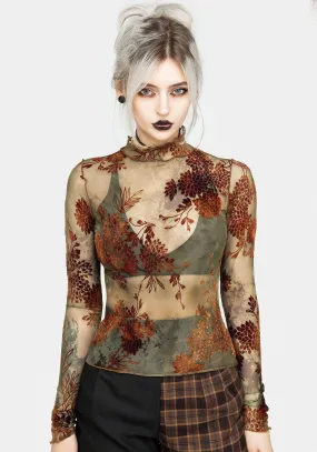 Breathable Underarm Design Multi Stitch Reinforcement Rosaleigh Flock Velour Mesh Long Sleeve Top